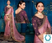 PINK SAREE WITH HEAVY EMBROIDERED BORDER WORK  - Saree Length Size 5.5m Blouse Length Size-0.8, Pink, Saree Fabric-Georgette Blouse Fabric-CottonSilk, Multipack Of:1